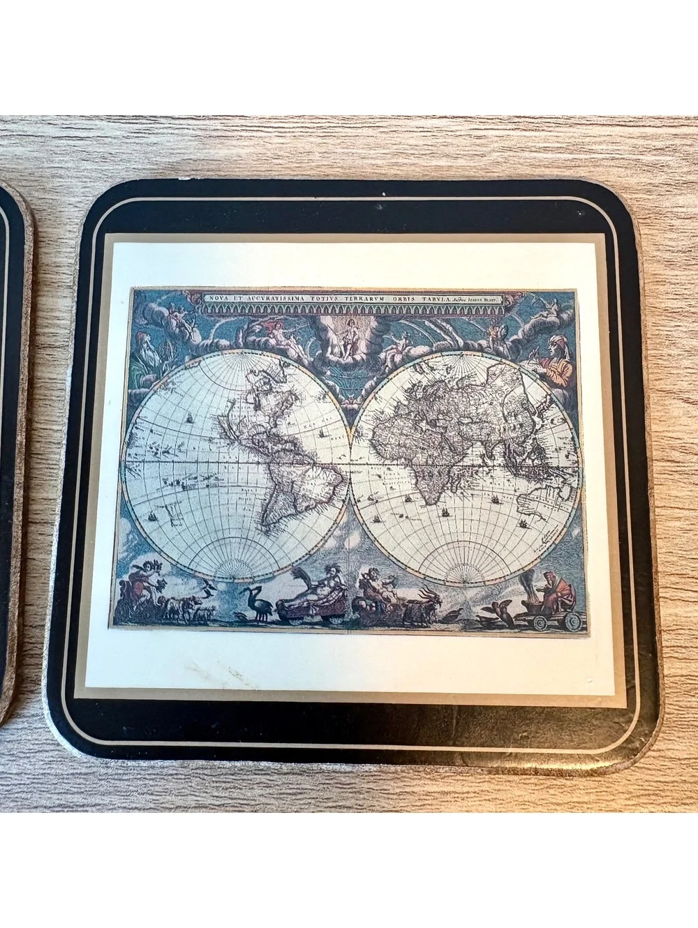 Pimpernel Drink Coasters, Set Of 4, Vintage Map Design Square Made In England